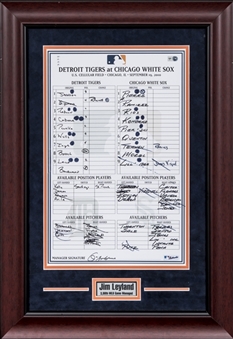 2010 Jim Leyland 3000th MLB Game Managed Game Used and Signed Line up Card In Framed Display (MLB Authenticated & Beckett)